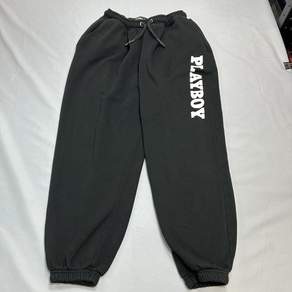 Playboy X Missguided Sweatpants Womens 4 Fits M/L Black Fleece Joggers Elastic
